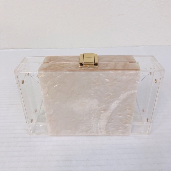 Acrylic Crossbody Clutch Box Handbag W/Marbling Detail 7” x 4” x 2” - Picture 3 of 6